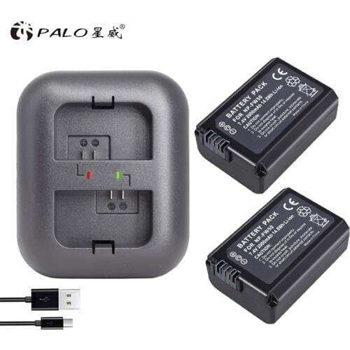 2Pcs 2000mAh NP-FW50 NPFW50 NP FW50 Digital Battery + LED USB Dual Charger For Sony NEX-3 NEX-5C Alpha A55 NEX-C3 A7 A6500 A6300