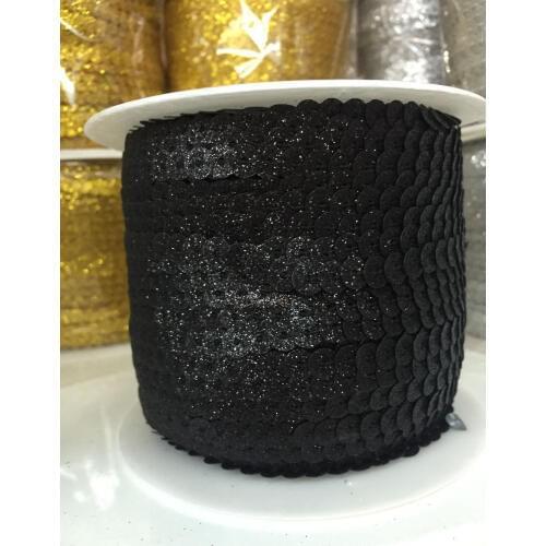 2017 New Design 100 Yards 6mm Black Glitter Powder Coating Sequins Roll Trim, Sold per Packet of 1 Roll(100 Yards)-Black