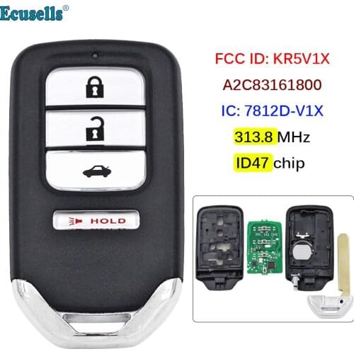 3+1 Buttons 313.8MHz ID47 Chip Remote Key Fob for Honda HR-V FIT EX-L CR-V 2015 2016 FCC ID: KR5V1X IC:7812D-V1X A2C83161800