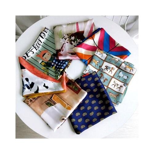 53*53cm Korean-Style Cartoon Small Square Scarf Womens All-match Headscarf Work Occupation Scarf