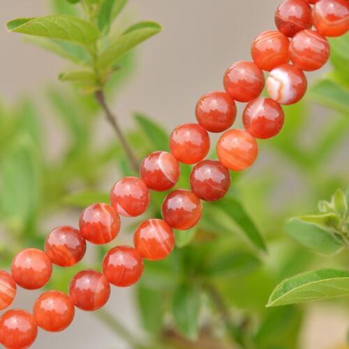Joanlyn Grade A Natural Red Stripe Agate Beads 6mm-14mm Smooth Polished Round 15 Inch Strand AG19S