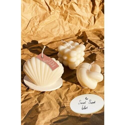White Vanilla Scented Bubble Oyster Decorative Candle 3 Pcs