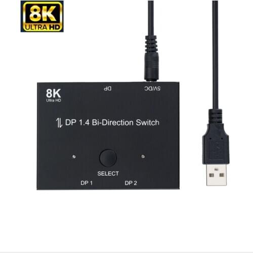 Displayport 8K DP 1.4 Splitter Switch 2 Ports Bi-directional 1x2 / 2x1 DP1.4 Switcher Ultra HD 8K 3D HDR HDCP for PS4 Xbox HDTV