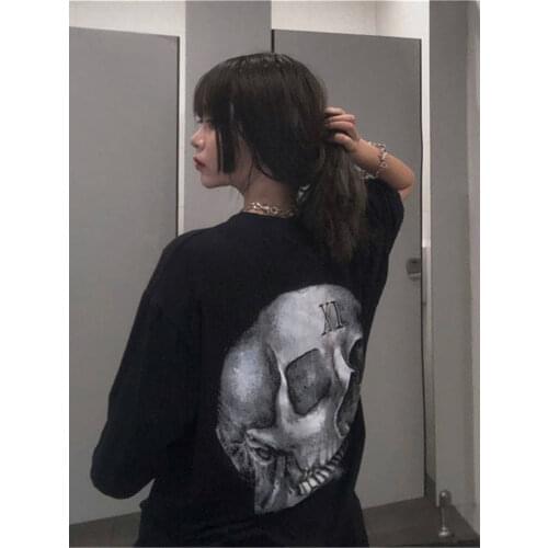 Skull t-shirt womens fashion brand 2020 punk summer European tops loose design short sleeve girls tshirt streetwear females