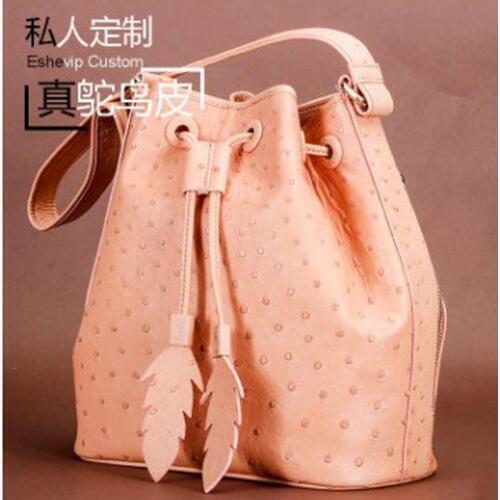 Ourui Hot style true Ostrich leather Bucket bag Lotus root starch color Women handbag