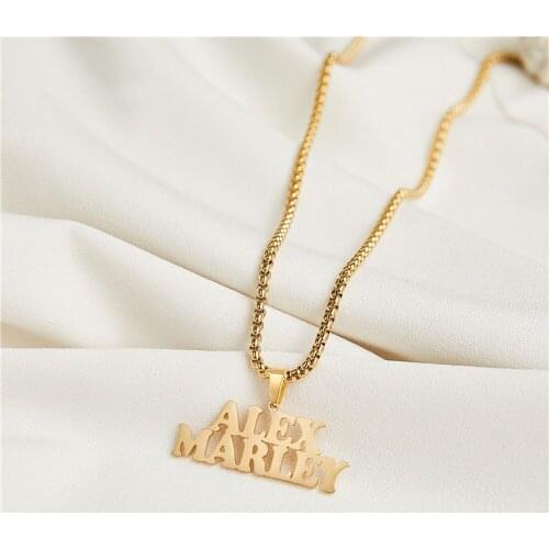 HUHUI Custom 1-3 Name Necklace Stainless Steel Box Chain Personalized Multiple Nameplate Necklace Women Couple Jewelry Best Gift