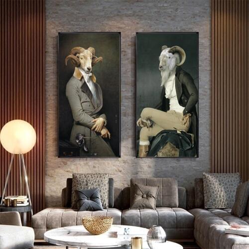 Canvas Painting Retro Nostalgia Gentleman Oil Paintings Wall Art Africa Animal Poster Prints For Living Room Home Decor