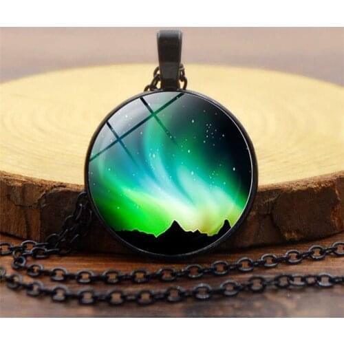 Classic Glass Dome Necklace Black Glass Cabochon North Pole Star Light Pendant Necklace Women Men Vintage Sweater Chain Jewelry