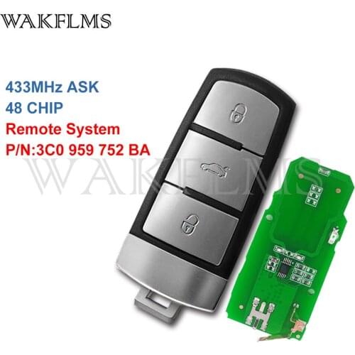 3 Buttons Smart Remote Car Key For Volkswagen (VW) Passat CC Passat Without Smart Key System 433MHz ID48 3C0 959 752 BA