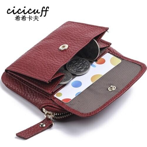 Coin Purses First Layer Cowhide Leather Coin Pouch Women Mini Wallets Lady Small Purse Credit Card Wallet change purse Money Bag