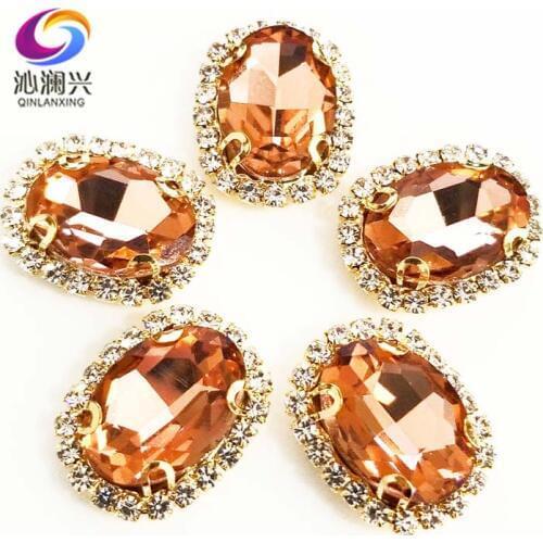 Water red oval shape top quality Glass Crystal buckle,golden base sew on rhinestones ,Diy/Clothing/wedding decoration SWTKG08