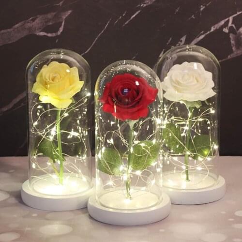 2020 Beast rose Beauty And The Beast Red Rose In A Glass Dome On A Wooden Base For Valentines Gifts LED Rose Lamps Christmas
