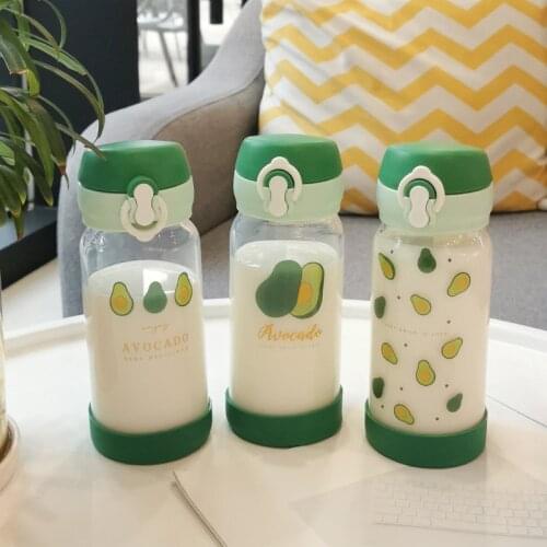Creative Lovely Avocado Glass Water Bottle Spring Cap Glass Small Fresh Simple Water Cup Students Drinkware Fashion Cute
