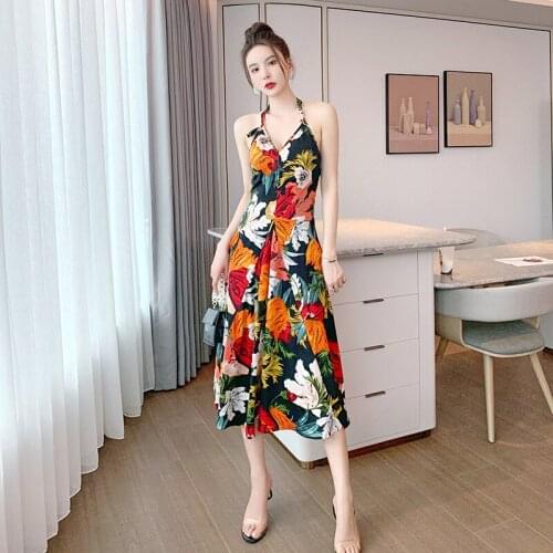 French Styles Print Flower Summer Beach Dress for Woman Vacations Clothe Slip Off Shoulder Long Dress Lady Corset Sexy Sundress