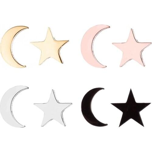 SMJEL Cute Moon Star Stainless Steel Earrings For Women Ear Studs For Kids Girls Birthday New Year Gift