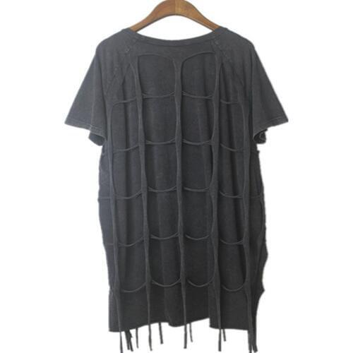 Fashion Oversized T Shirt Women Tassel Casual Punk Rock Pok Long Womens Clothing Tops Hollow lattice tassel cutton t-shirts