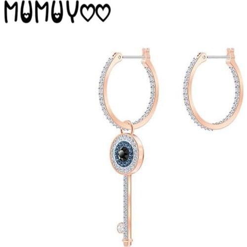 SWA Fashion Jewelry High Quality Glamour Mysterious Blue Eyes Lucky Crystal Key Lock Earrings Female Christmas Gift For Women
