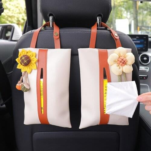 Cartoon Car Interior Ornaments Creative Seat Back Hanging Bag Simple Female Car Drawer Box Tissue Box