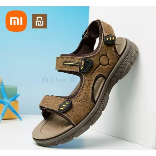 New Xiaomi Youpin Mens Sandals First Layer Cowhide No Glue Technology MD Sole Summer Light Elastic No Glue Mens Sandals
