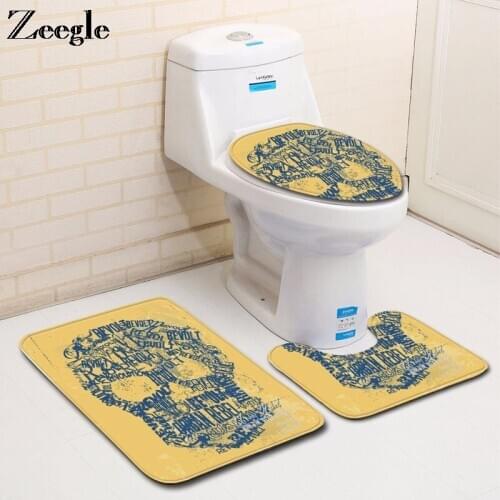 Zeegle Bath Mat Set Anti Slip Bathroom Doormat Washable Toilet Pedestal Rug Foot Mat Absorbent Toilet Seat Cover 3pcs Toilet Set