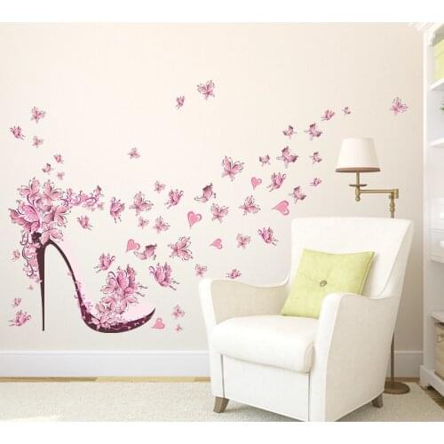 Wall Stickers Flower Pink Butterfly Flower Tree Decals Girls Women Mural Vinyl Wallpaper Home Living Room Bedroom Decor