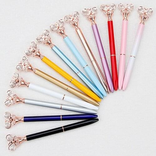2021New Fashion Metal Ballpoint Pen Creative Imitation Diamond Butterfly Decorative Pen Gel Pen Office School Student Stationery