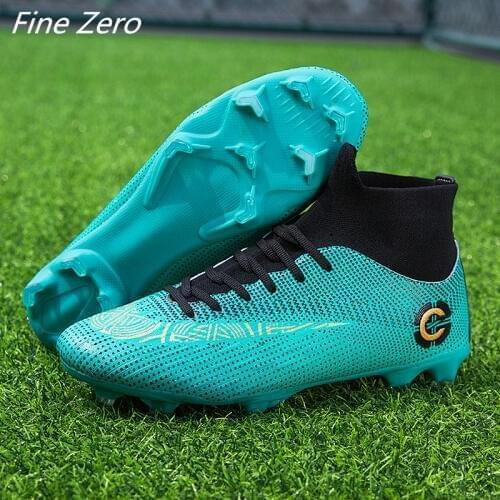 New Trend Adults Mens Outdoor Soccer Cleats Shoes High Top TF/FG Football Boots Training Sports Sneakers Shoes Plus Size 33-45