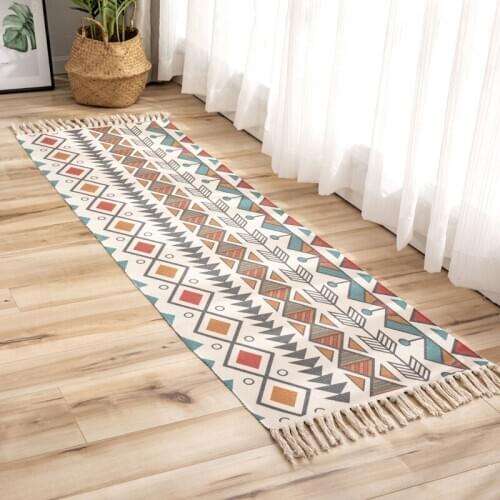 Bohemian Style Hand Woven Carpets Tassels Bedroom Long Area Rugs 60*180CM Home Decor Cotton Linen Geometric Kitchen Floor Mat