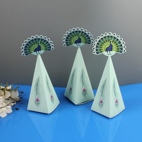20Pcs Peacock Candy Boxes Peacock Triangle Shape Chocolate Gift Boxes for Wedding Kids Birthday Party Decoration Party Supplies