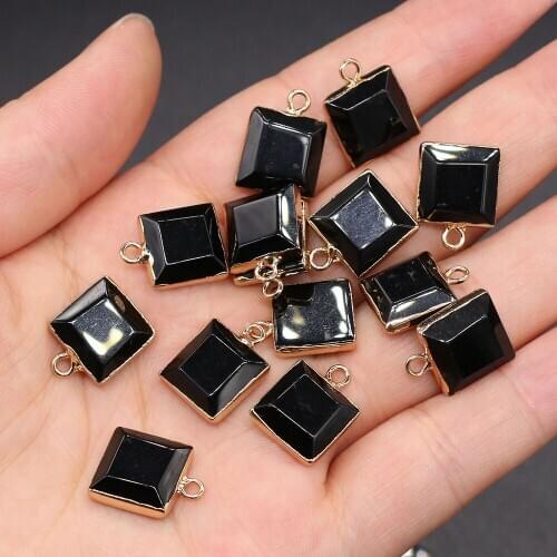 Natural stone Square shape Black agates Semi-precious Pendant Charms For jewelry making DIY necklace earring accessories