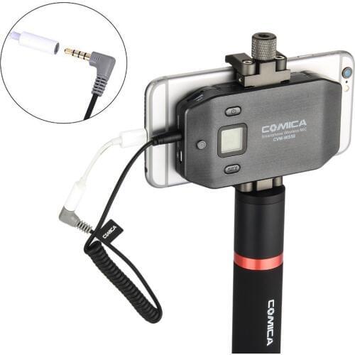 Comica CVM-WS50(B) Professional Wireless Lavalier Microphone with Handle Grip for Camera DSLR iPhone X 8plus Samsung IOS Android