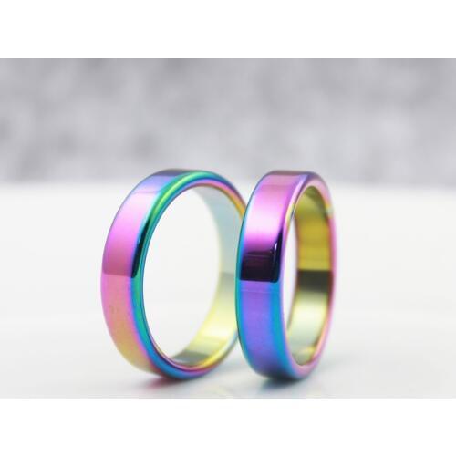 Rainbow Color Grade AAA Quality 6 mm Width flat Hematite Rings( 1 Piece) HR1004