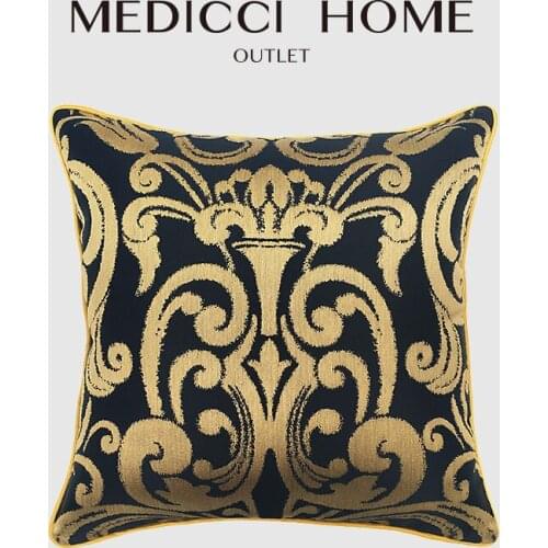 Medicci Home Luxury Cushion Cover Black Gold Floral Jacquard Italian European Style Modern Upholstery Pillow Case Sham Trop Chic