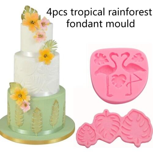 Pink Flamingo & Leaves Silicone Mold Resin Kitchen Baking Tools DIY Cake Chocolate Mousse Fondant Mold Dessert Pastry Decoration
