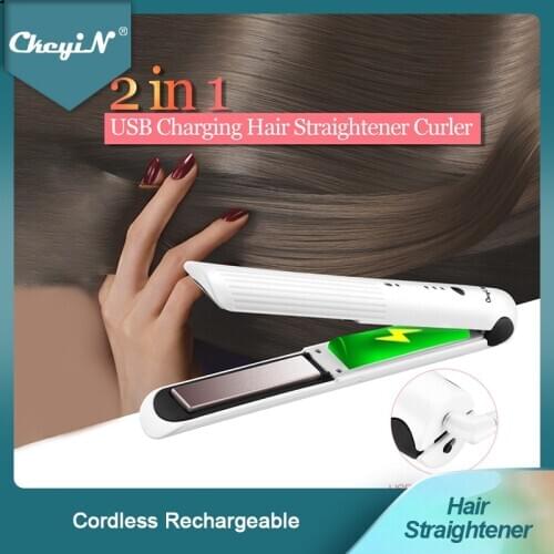 Cordless Mini Flat Iron Rechargeable 2 in 1 Hair Straightener Hair Curler 3D Floating Plates Straightening Iron Curling Wand 45
