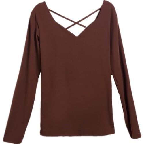 Women V- neck T-shirt long sleeve shirt YF143