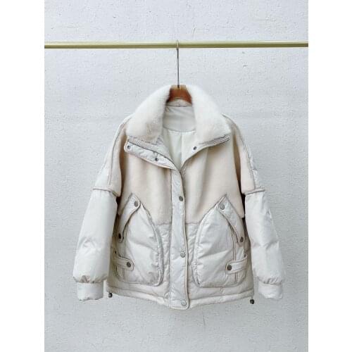 2021 winter womens fashion luxury fox fur collar white duck down jacket coat ski suit