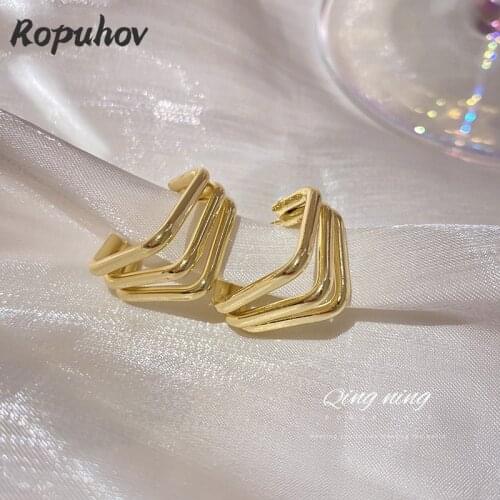 ROPUHOV 2021 New Korean Trendy 925 Silver Needle Fashion Personality Multilayer Square Metal Earrings Female