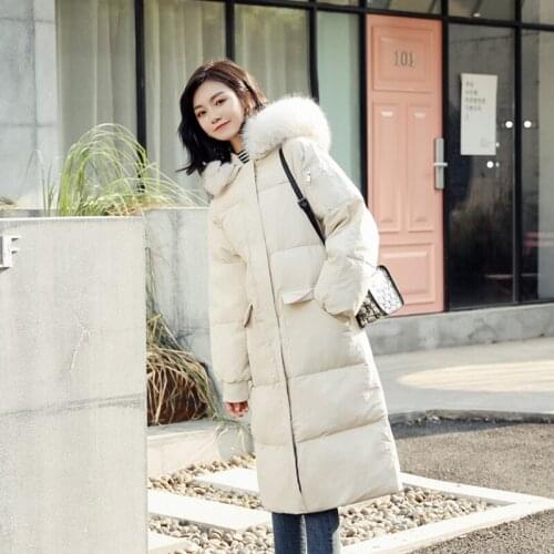 Women newest hooded duck down jacket with big fur collar female fashion popular Korean coat medium and long loose winter jackets