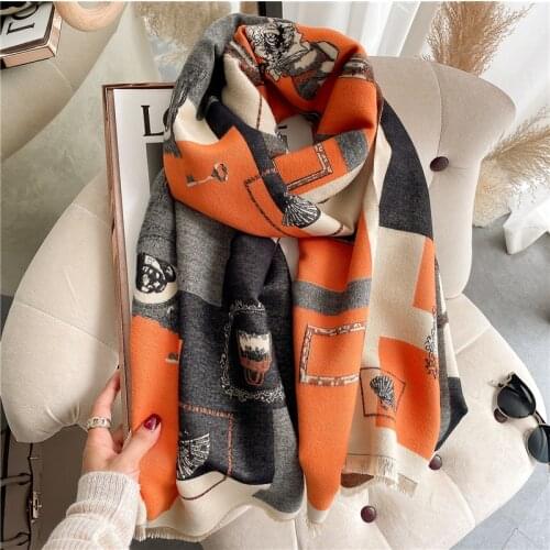 Winter Large Shawl Scarf Women Luxury Print Cashmere Pashmina Thick Warm Foulard Hijab Female 2021 New Blanket Designer Echarpe