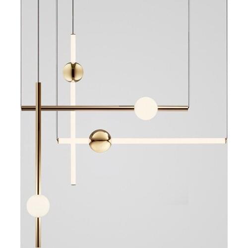 Nordic Golden Chandelier Concise Long Stick Living Room Cloth Store Hotel Hall Dinner Led Hanging Light Fixtures Free Shipping