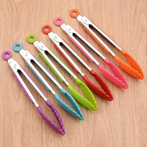 1pcs 8 inch silicone food clip kitchen gadget food grade barbecue pliers stainless steel handle cooking tool