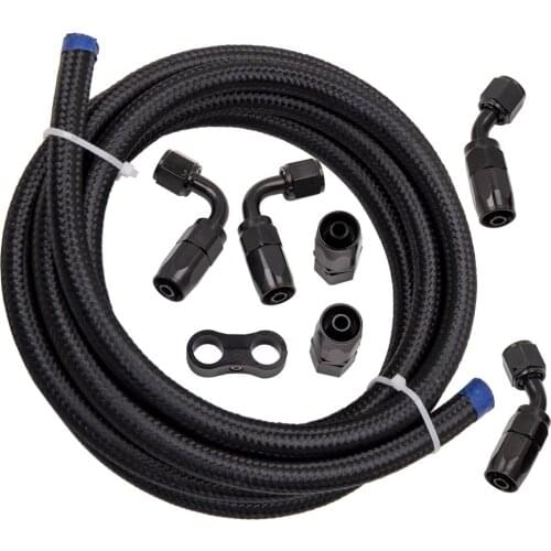 10FT Black 3/8 AN6 Stainless Steel Braided Fuel Line w/ Hose Separator Clamp Kit