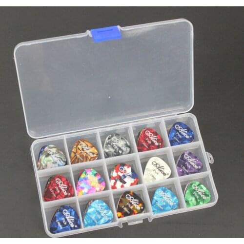 100pcs Alice Celluloid Guitar Picks Various Colors 6 thickness 0.46/0.71/0.81/0.96/1.20/1.50 mm + Free Pick Box Case