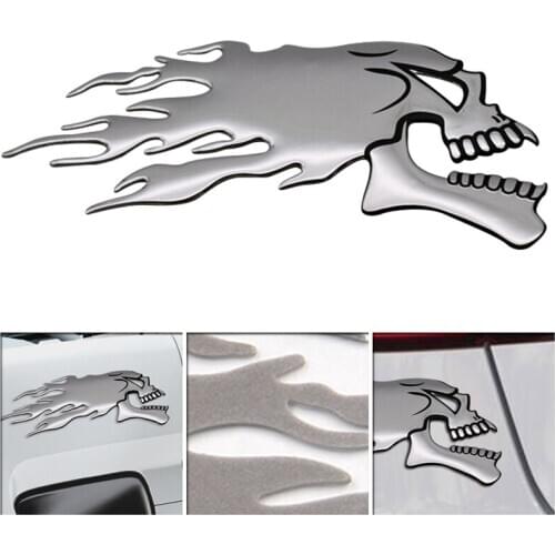 2Pcs/Pair 3D Chrome Ghost Skull Head Auto Motorcycle Car Sticker Emblem Decals For Haley Honda Kawasaki Suzuki 14.5x5.5cm