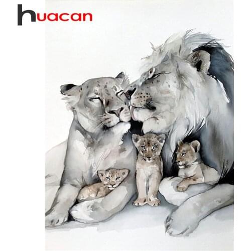 Huacan 5d DIY Diamond Embroidery Cross Stitch Lion Family Diamond Painting Full Square/Round Mosaic Animal Wall Decoration