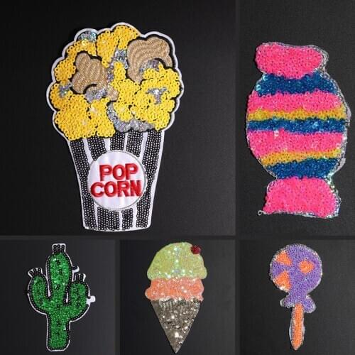 Sequin lollipop costume patches ice cream popcorn dessert large Badge Coat sweater decoration clothing accessories
