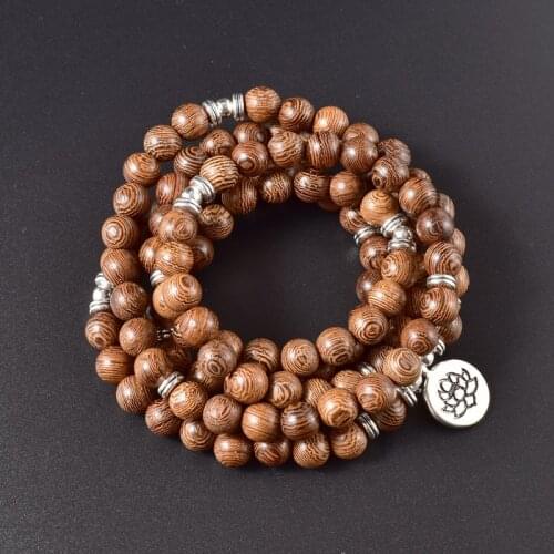 Millettia Laurentii wood beads wrap bracelet Multilayer 108 Mala Bedas bracelet Lotus OM Tibetan Buddhist Rosary Bracelet yoga