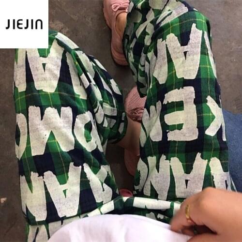 Green Plaid Pants Women 2021 New Korean Style Vintage High Waist Streetwear Baggy Mom Trousers Spring Autumn Sweatpants