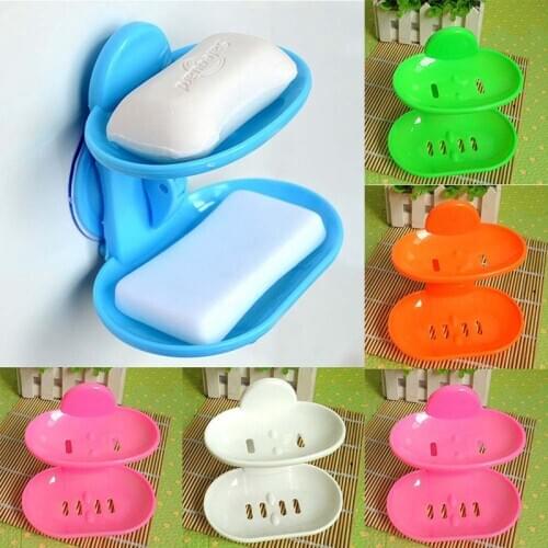 Double Sucker Soap Box Hot Wander Double Layers Soap Box Bathroom Soap Dish Sucker Holder Container Drain And Trace